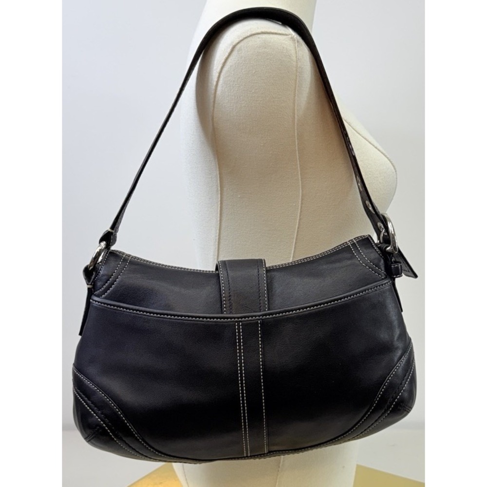 Coach Soho Black Leather Flap Handbag F10910 Silver Buckle Shoulder Bag READ - Picture 7 of 16
